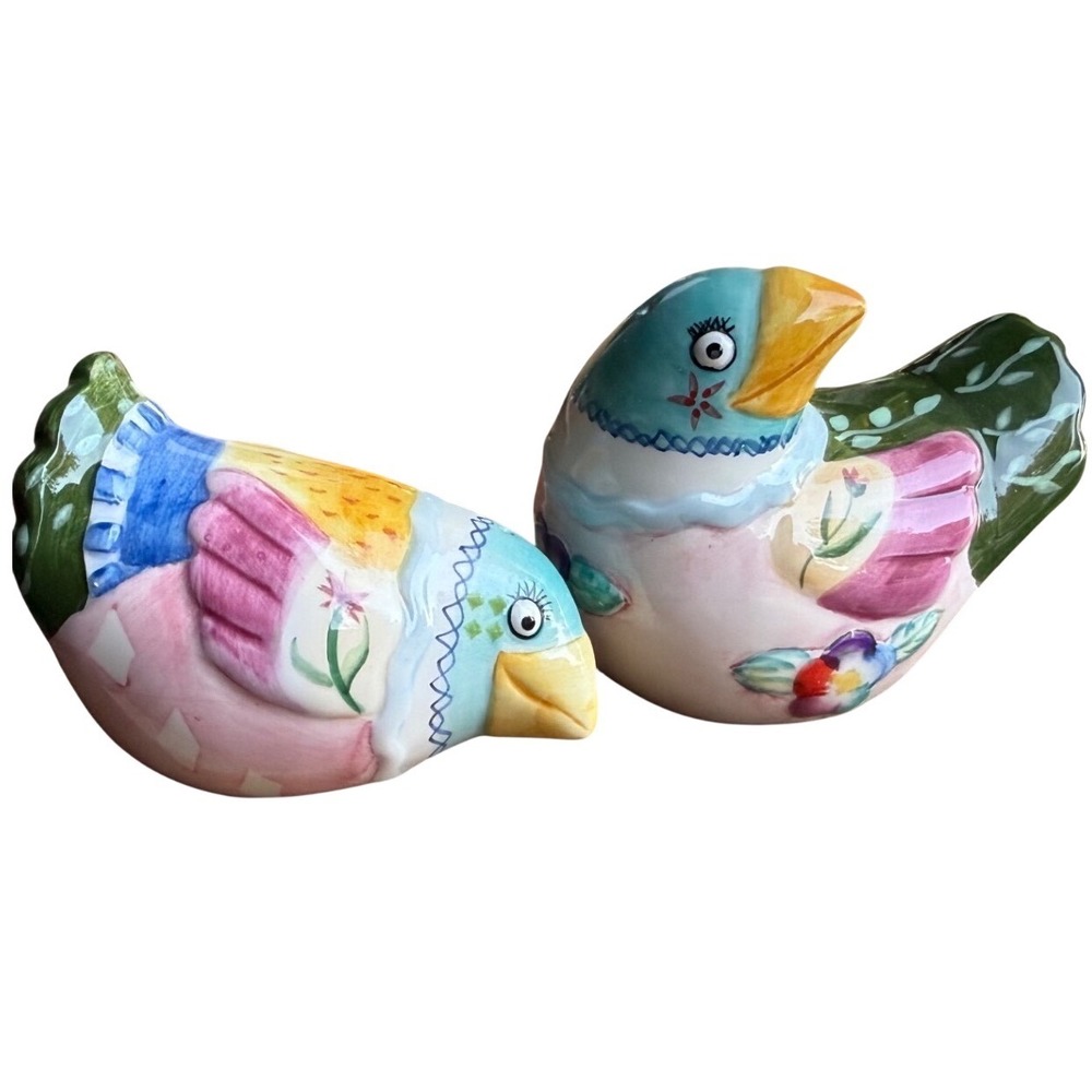 Fitz & Floyd Gypsy Chicks Ceramic Salt & Pepper Shakers Floral Handcrafted